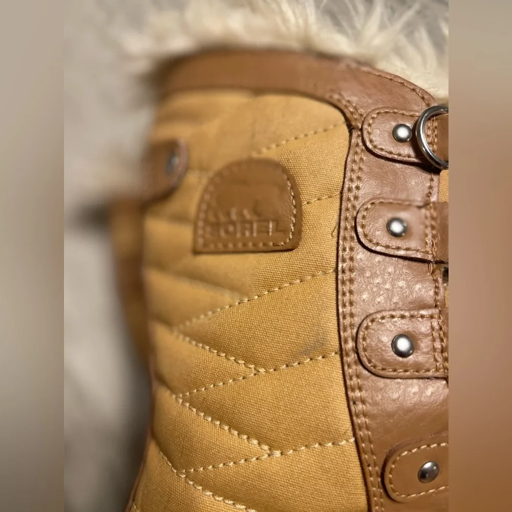 Sorel Kids Tan Brown Black Faux-Fur Lace-Up Winter Boots